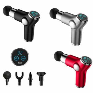 Mini massage gun KH-515 in black, silver, and red with interchangeable heads - Massage gun