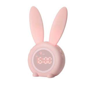 Różowy zegar budzik w kształcie królika z lampką nocną - Budzik