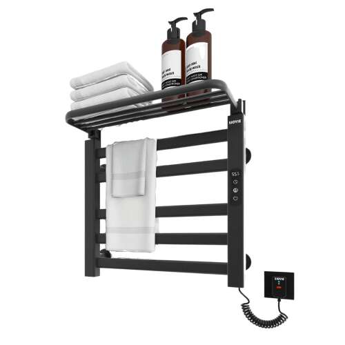Black electric towel warmer with shelf, Sioyie brand