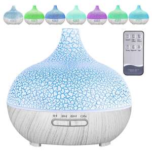 Difuzor de aromă cu ultrasunete cu model de lemn alb și albastru, cu 7 lumini LED colorate și telecomandă - Difuzor