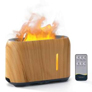 Flame effect diffuser and aroma humidifier with wood cover, decorative stripes - Diffuser