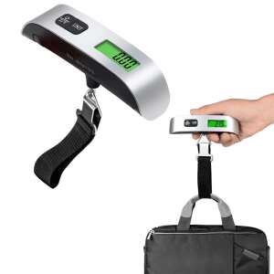 Cântar portabil pentru bagaje, digital, capacitate 50 kg, argintiu, cu afișaj LCD, funcție de tarare, conversie lb/kg, pentru călătorie, valiză, geantă, greutate, check-in, aeroport - Accesorii pentru îmbrăcăminte