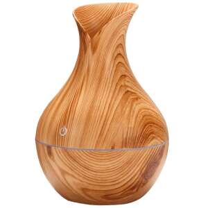 Mini wooden aroma diffuser, light wood, ultrasonic, 130ml capacity, 7 color LED lights - OEM