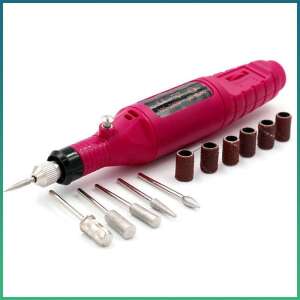 Pink electric nail drill with 6 drill bits and 6 sanding bands - Nail grinder