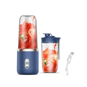 Mini blender fără fir cu pahar dublu - albastru