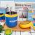 Tedemei blue and yellow spill-proof food container with folding spoon