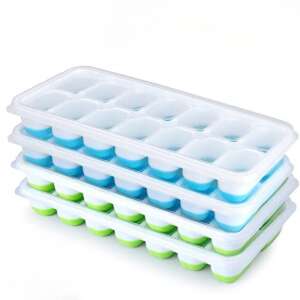 4-Piece Silicone Ice Cube Tray with Plastic Lids - Blue-Green