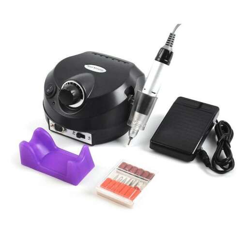 Nail Master DM-202 elektrischer Nagelfräser, schwarz, mit Fußpedal und 6 Schleifköpfen