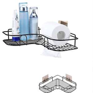 Black corner shelf with adhesive mounting, perfect for bathroom storage - Furniture