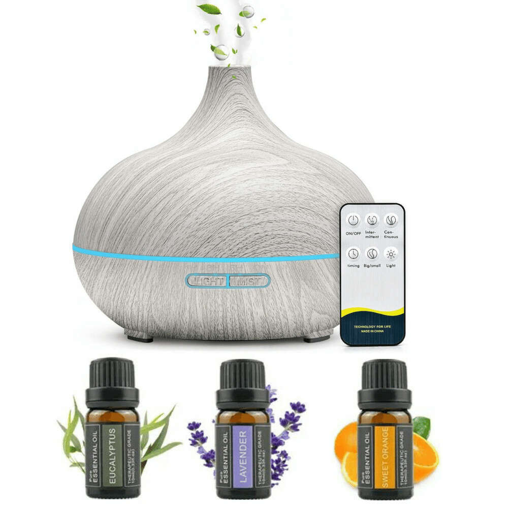 Fa mintázatú, fehér aroma diffúzor és 4 részes Pulaiyi illóolaj szett