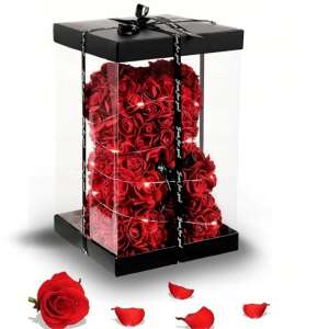 Örök Rózsamaci: Roter Rosenbär in Geschenkbox mit LED-Lichtern - Kunst & Hobby
