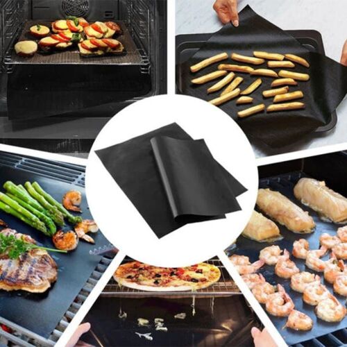 Kolaż mat do grillowania BBQ z powłoką nieprzywierającą z przykładami użycia w piekarniku i na grillu