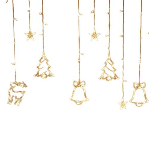 Christmas lights string with reindeer, tree, bell, and star shapes, 4 meters long