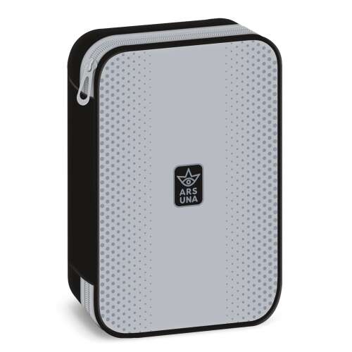 Калъф за моливи Ars Una Ash, многостепенен, черен и сив, с цип