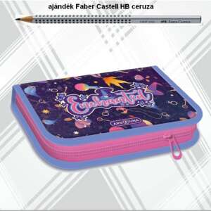 Ars Una Enchanted tolltartó cipzárral, iskolai kellékekkel töltve, lila és rózsaszín mintával - Ars Una Tolltartó