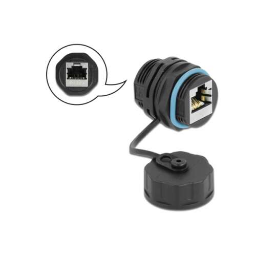 Delock RJ45 csatlakozó vízálló sapkával, fekete, Cat.6A, IP68 - UTP csatlakozó