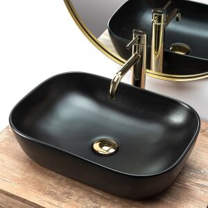 Rea Belinda black matte countertop washbasin with gold faucet - Washbasin