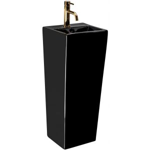 Kamila black ceramic freestanding washbasin with gold faucet, angled view - Washbasin