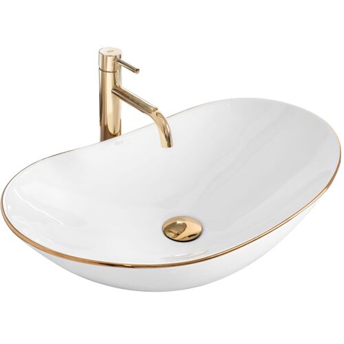 Rea Royal oval ceramic washbasin with gold faucet