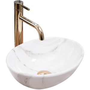Rea Sofia Mini oval marble effect washbasin with faucet - Rea