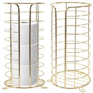 Stojak na papier toaletowy w kolorze złotym z rolkami papieru toaletowego - Uchwyt i stojak na papier toaletowy