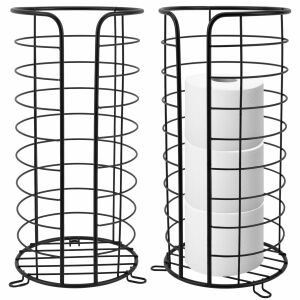 Black metal toilet paper holder stand with toilet paper rolls - Toilet Paper Holder & Stand