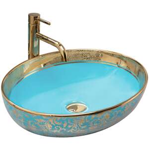 Margot Gold/Azur bathroom sink, oval, blue, gold, ceramic, modern, contemporary - Washbasin