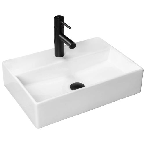 Rea Valeria N rectangular ceramic bathroom sink with black faucet