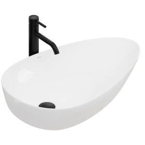 Rea Greta 65 white countertop washbasin with black faucet - Washbasin
