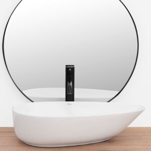 Rea Greta 56x37 cm White Ceramic Countertop Washbasin with Black Faucet - Rea