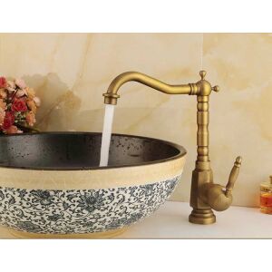 Rea Bona Old Gold Kitchen Faucet with running water in a decorative sink - Nonbrand Faucet