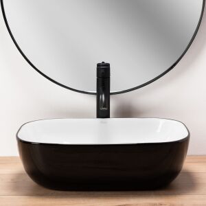 Rea Belinda White and Black Countertop Washbasin with Black Faucet - Washbasin