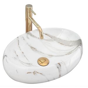 Rea Linda oval marble washbasin with gold faucet - Washbasin