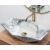 Rea Vegas marble effect ceramic washbasin in bathroom setting