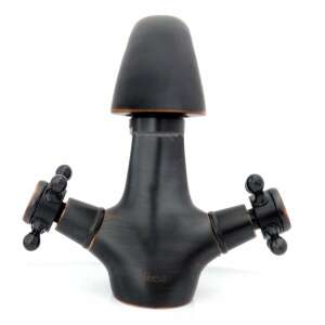 Rea Retro Old Black Badezimmer Waschbeckenarmatur, schwarz, Antik-Finish, Kreuzgriffe, Vorderansicht - Wasserhahn