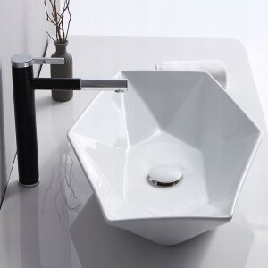 Rea Vegas White Hexagon Countertop Washbasin with Faucet - Washbasin