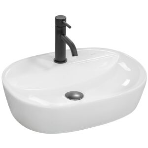 Carina Oval White Ceramic Countertop Basin with Black Faucet - Washbasin