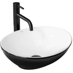 Rea Sofia White and Black Oval Countertop Washbasin with Black Faucet - Washbasin