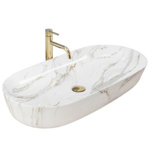 REA CLEO 81 Oval Marble Effect Ceramic Countertop Washbasin - Washbasin