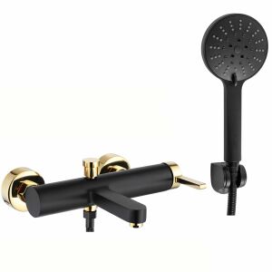 Rea Polo Black and Gold Wall Mounted Bathtub Faucet with Hand Shower - Nonbrand Faucet