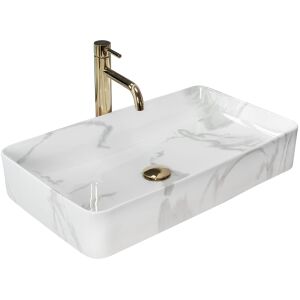 Rea Denis Shiny Marmo rectangular countertop washbasin with marble effect - Washbasin