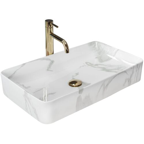 Rea Denis Shiny Marmo rectangular countertop washbasin with marble effect