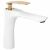Rea Orbit Low White and Gold Bathroom Sink Faucet