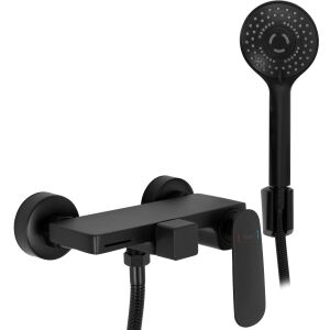 Angled view of Berg black bath faucet with shower - Nonbrand Faucet