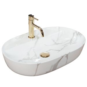 Rea Aura oval marble effect washbasin with gold faucet - Washbasin