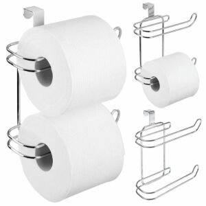 Collage of chrome over-the-tank double toilet paper holder - Toilet Paper Holder & Stand