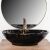 Pamela black marble effect oval washbasin with gold faucet and mirror