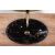 Top view of Pamela black marble effect oval washbasin with gold faucet