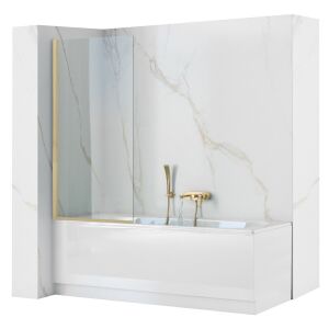 Rea Elegant 70cm bath screen installed on bathtub with gold faucet - Bathroom Furniture