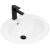 Angled view of Rea Dalia oval ceramic built-in washbasin with black faucet